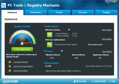 註冊表完整性檢查和修復 PC Tools Registry Mechanic 11.1.0.214